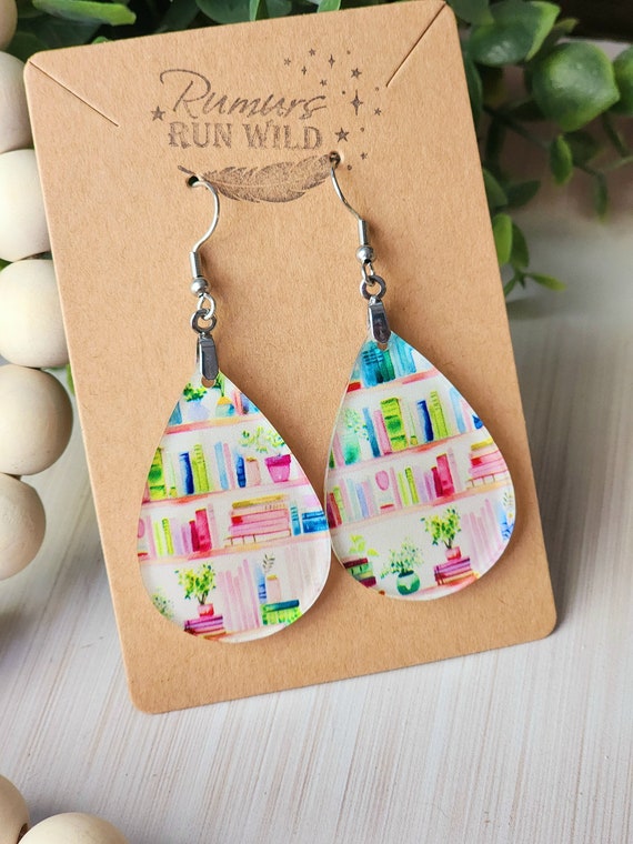 Book Earrings, Watercolor Dangle Earrings, Back to School Teacher Gift for Her, Nickel Free, Librarian Gift, Book Gift for Friend, for Mom