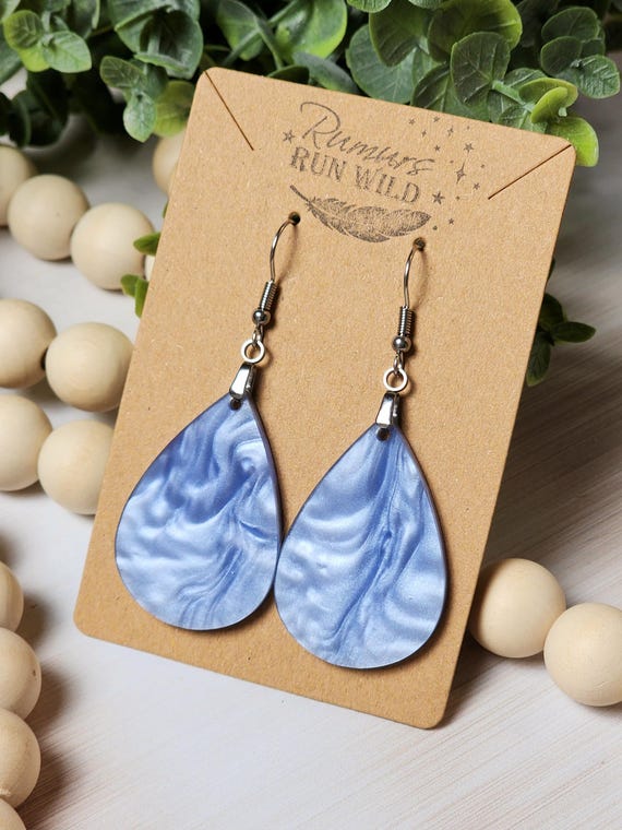 Blue Statement Earrings for Mom, Unique Periwinkle Earrings with a Shimmery Swirl, Handmade Jewelry for Girlfriend, Cute Lightweight Dangles