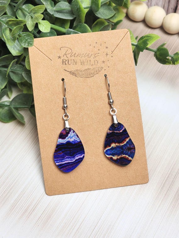 Mini Purple Earrings, Faux Stone Acrylic Dangle Earrings, Lightweight Boho Jewelry, Nickel Free Gift for Her