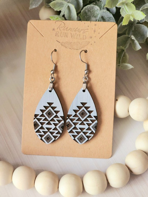 Western Earrings with a Boho Vibe, Dangle Wood Earrings, Tribal Earrings, Boho Earrings for Her, Handmade Jewelry for Mom, Gift for Women