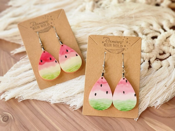 Fun Summer Earrings, simple teardop earrings, Watermelon Earrings, Fruit Earrings , dangle earrings, Lightweight, gift for her, Cute, Bright