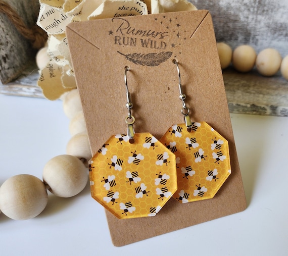 Honeycomb Earrings, Cute Bee Themed Earrings in a honeycomb shape, dangle earrings, bright summer earrings, bee lover gift, gift for her