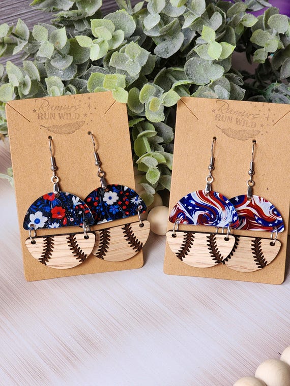 Baseball Earrings for Mom, Cute Baseball Mom Earrings, Cute American Baseball Jewelry, Patriotic Earrings for Baseball Lovers