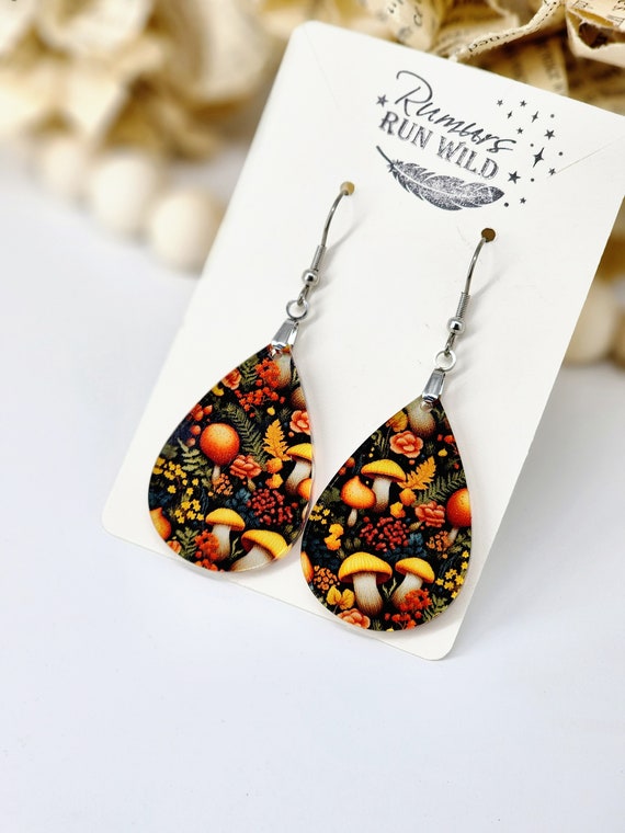 Fall Themed Mushroom Earrings, Mushroom Jewelry, Lightweight Earrings, Nature Inspired, Fun, Gift for Her, Fall Jewelry, Boho Earrings