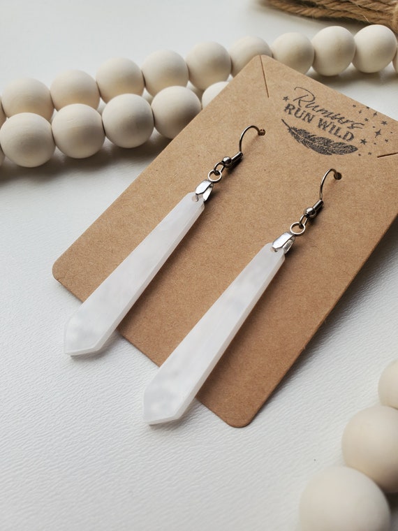 White Crystal Long Dangle Earrings, Lightweight Acrylic Earrings, Crystal Ice Design, Hypoallergenic, Cute, Fun, Gift for Her, Birthday Gift
