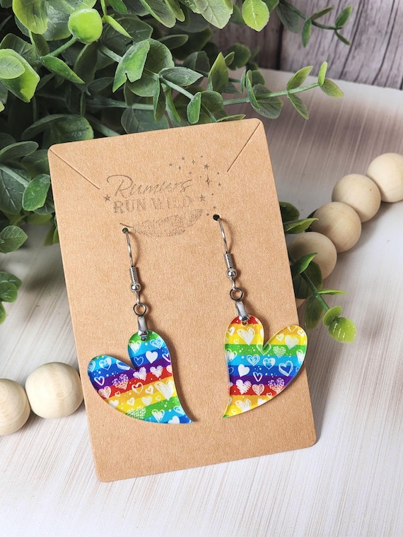 Rainbow Heart Earrings for Her, Lightweight Rainbow Earrings, Nickle Free and Hypoallergenic Heart Dangles