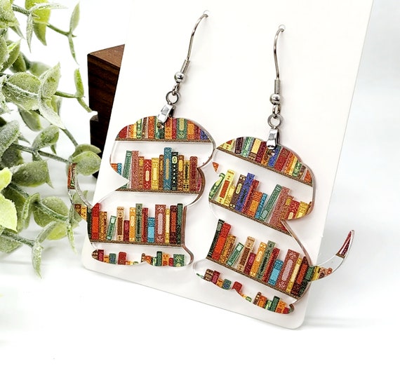 Dog Earrings Gift for Dog Mom, Book Earring Gift for Book Lover, Dangle Earring, Animal Lover Gift, Best Gift for Best Friend, Galentines