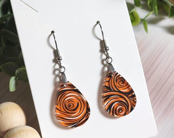 Mini Orange Black Earrings, Subtle Halloween Earrings, Abstract Acrylic Dangles, Unique Handmade Jewelry for Her