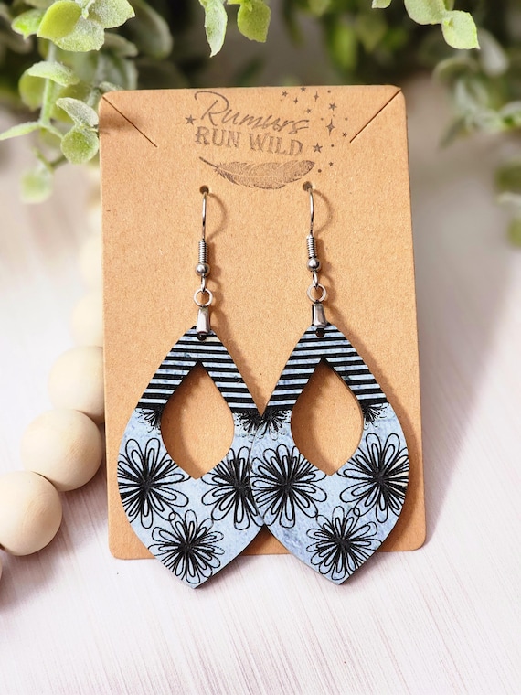 Modern Floral Drop Earrings, Lightweight Faux Stone Earrings, Hypoallergenic Handmade Jewelry, Boho Earrings for Her, Unique Gift for Mom