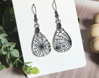 Spider Web Earrings, Mini Acrylic Earrings, Halloween Dangles, Spooky Season Jewelry