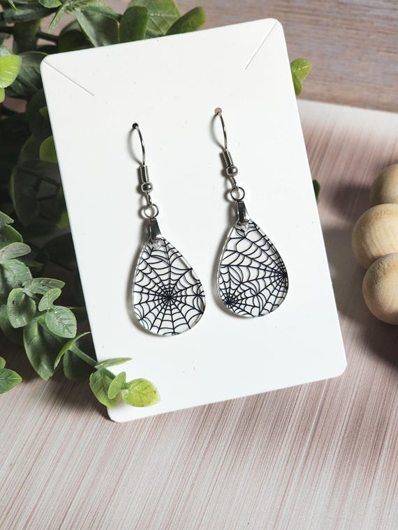 Spider Web Earrings, Mini Acrylic Earrings, Halloween Dangles, Spooky Season Jewelry