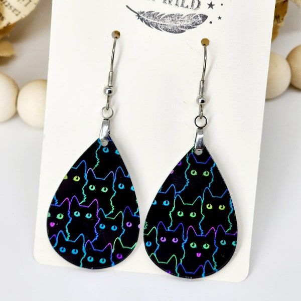 Spooky Halloween Earrings, Black Cat Earrings, Holiday Jewelry, Cat Earrings, Cat Mom Gift, Teardrop Earrings, Fun Halloween Earrings