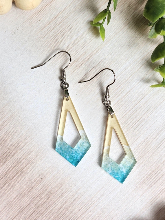 Dainty Beach Earrings: Handmade Acrylic Ocean Dangle Earrings