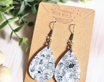 Silver Floral Earrings, Iridescent Doodle Flower Earrings, Lightweight Acrylic Dangles, Clearance