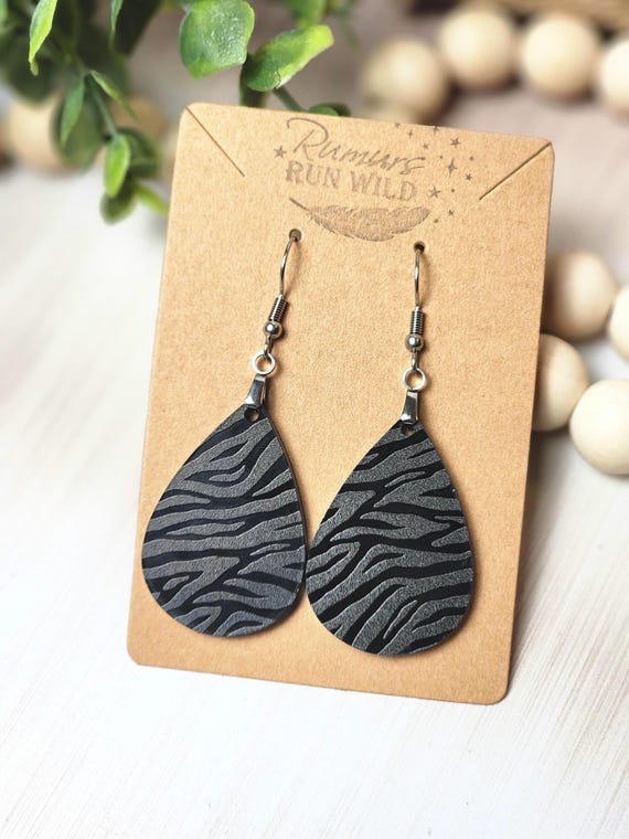 Zebra Print Earrings for Her, Black Minimalist Teardrop Earrings for Best Friend, Hypoallergenic and Nickle Free Earrings for Girlfriend