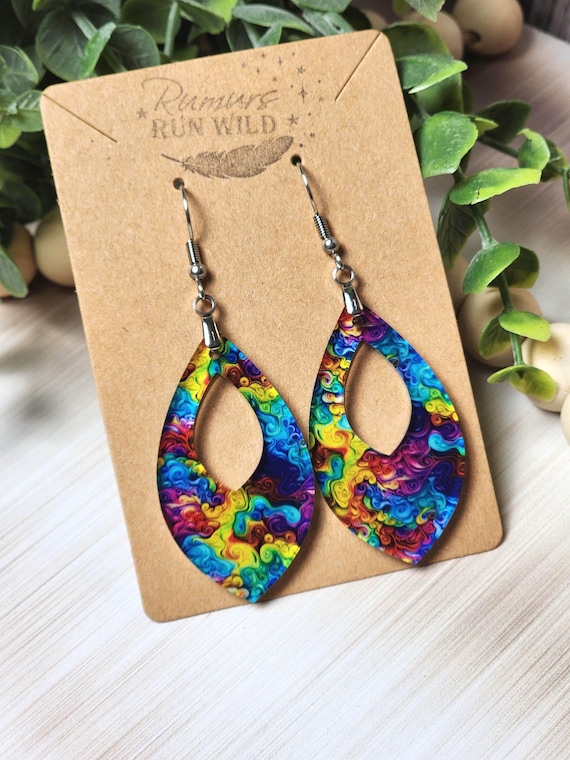 Colorful Rainbow Earrings for Girlfriend, Teardrop Dangle Earrings, Lightweight Statement Jewelry, Bold Birthday Gift for Her, Gift for Mom