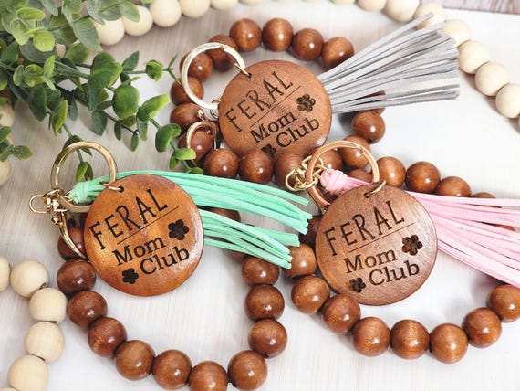 Feral Mom Club Keychain, Funny Mom Keychain, Wristlet Keychain, Mom Gift, Mom Life Gift, Beaded Keychain, Funny Gift for Mom