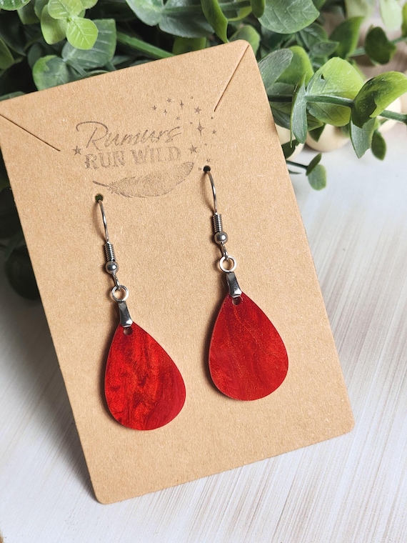 Red Teardrop Earrings, Mini Acrylic Dangle Earrings, Lightweight Red Earrings, Small Earrings, Everyday Jewelry, Gift for Her