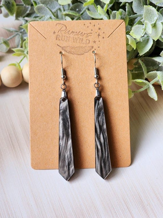 Black and Silver Dangle Earrings for Mom, Elegant Statement Earrings for Women, Thin Dangle Earrings Gift for Her, Cute Formal Earrings