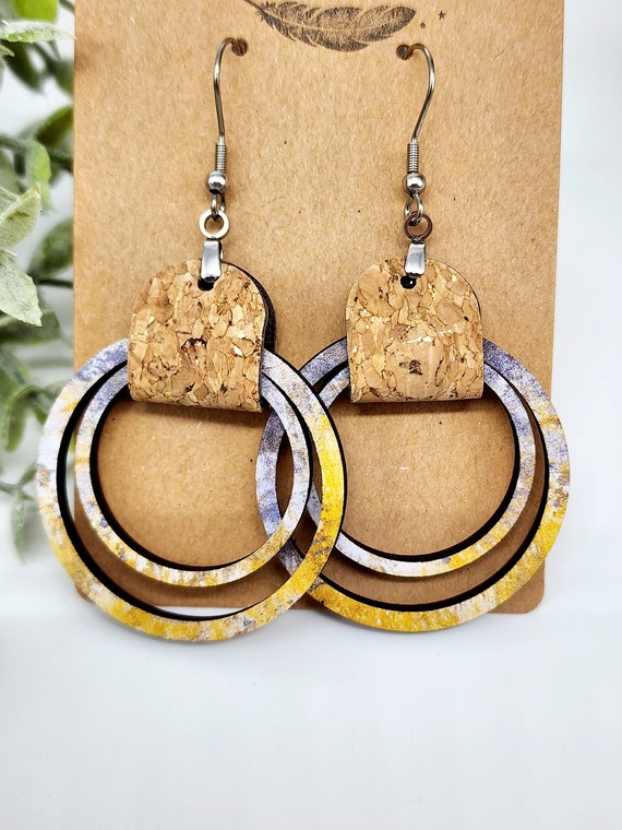 Spring Earrings, Wood Dangle Boho Earring, Bohemian Jewelry, Gift for Mom, Colorful Earring, Birthday Gift for Girlfriend, For Best Friend
