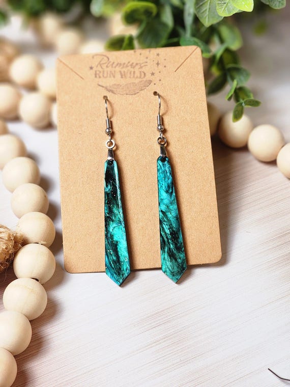 Ocean Waves Long Dangle Earrings, Lightweight Acrylic Earrings, Beac Swirl Earrings, Stainless Steel, Thin Earring Birthday Gift for Her