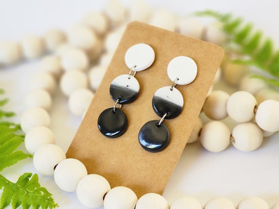 Black and White Dangle Earring, Ombre Earring for Mom, Gift for Best Friend, Nickle Free Lightweight Earring Birthday Gift for Girlfriend