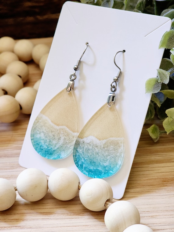 Beach Themed Earrings, Lightweight Ocean Earrings for Her, Nature Themed Handmade Earrings, Summer Earring Gift for Sister