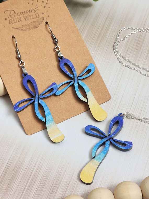 Ocean Cross Jewelry Set, Coastal Christian Gift, Beach Cross Necklace and Earrings, Faith themed Jewelry, Ocean Inspired Set