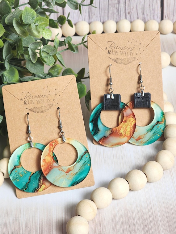 Green and Orange Swirl Earrings for her: Lightweight Boho Earrings with Vacation Vibes, Bohemian Gift for Women