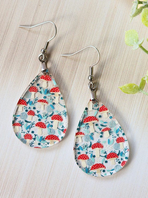 Mushroom Earrings Gift for Her, Cottagecore Earrings Mushroom Themed Gift for Women, Cute Dangle Nature Earrings, Fun Lightweight Jewelry
