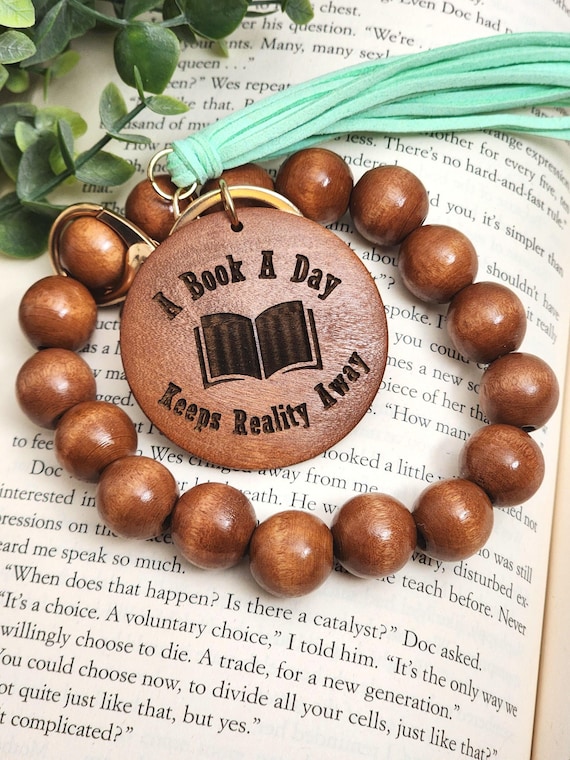 Book Lover Keychain Wristlet, A Book a Day Keeps Reality Away, Reader Gift, Booktok Gift, Teacher Gift, Beaded Keychain, Author Gift