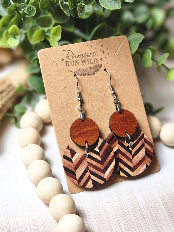 Boho Wooden Dangle Earrings: Geometric Wood Statement Jewelry for Her, Nature Themed Earrings for Daughter