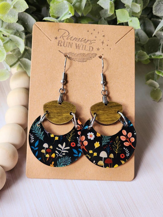 Boho Woodland Earrings, Mushroom Earrings, Handmade Dangle Earrings, Hypoallergenic Jewelry Gift for Her, Handmade Nature Earrings