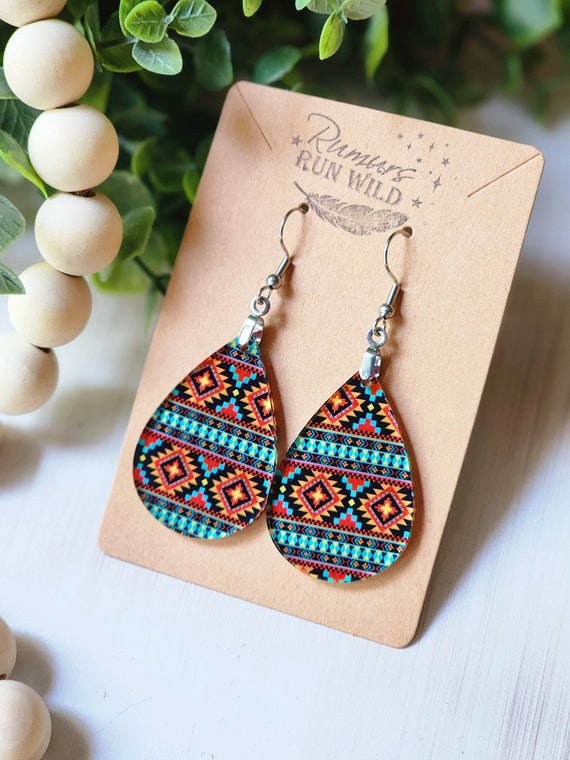 Western Earring Dangles for Her, Colorful Southwestern Earrings, Nickel Free Handmade Boho Teardrop, Best Gift for Best Friend, For Mom