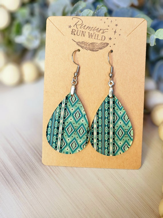 Western Boho Earring Dangles for Her, Western Earrings Nickel Free, Handmade Teardrops in Southwestern Pattern, Best Gift for Best Friend