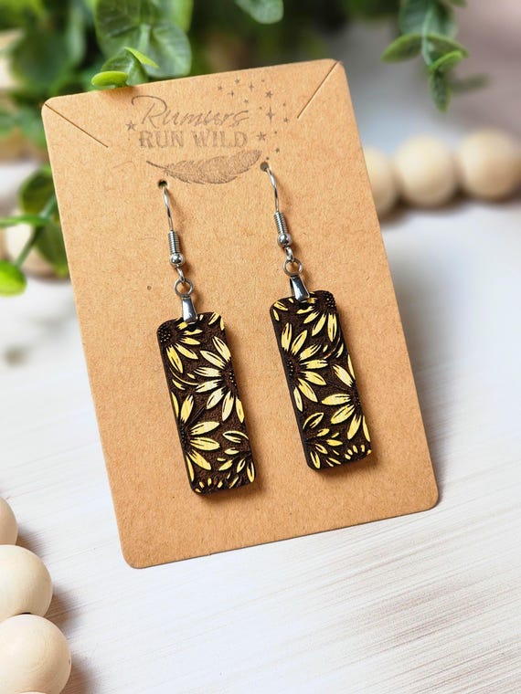 Dainty Boho Floral Earrings, Yellow Sunflower Earrings for Her, Modern Statement Earrings for Nature Lover, Unique Dangle Earrings for Mom