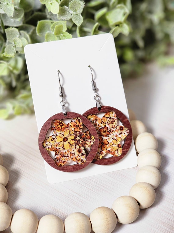 Boho Flower Earrings for Mom, Lightweight Statement Jewelry in Retro Colors, Rustic Nature Inspired Earrings, Unique Handmade Gift for Her