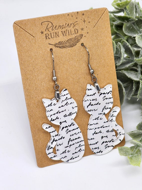 Cat Book Earrings, Cat Gift for Book Lover, Nickel Free Dangle Earring, Birthday Gift for Mom, Book Gift for Friend, For Teacher, Book Club