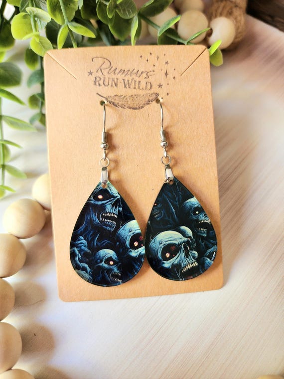 Scary Zombie Earrings for Her, Spooky Dangle Halloween Earrings, Halloween Gift for Women, Zombie Gift, Lightweight and Hypoallergenic