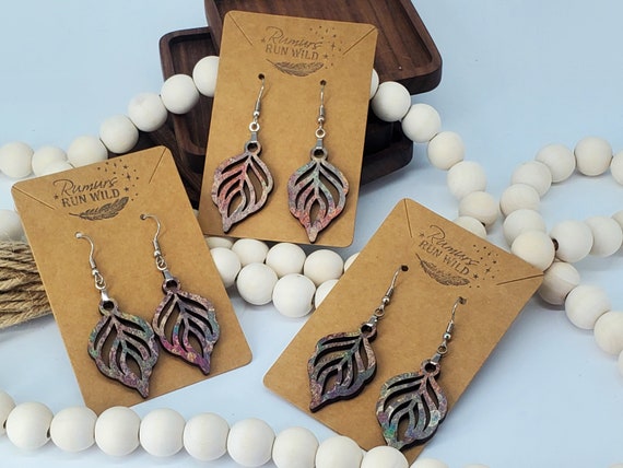 Multicolored Fall Leaf Shaped Earrings, Boho Wood, Earrings for Her, Lightweight Dangle Earrings, Stocking Stuffer for Her, Fall Colors