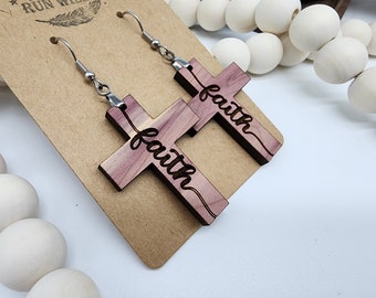 Beautiful Cross Earrings, Faith, Great Gift For Her, Lightweight Wood Earrings, Religious Earrings, Christian Gift, Religious Jewelry