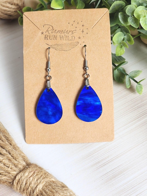 Blue Teardrop Earrings, Mini Acrylic Dangle Earrings, Lightweight Blue Earrings, Ripple Earrings, Everyday Jewelry, Gift for Her