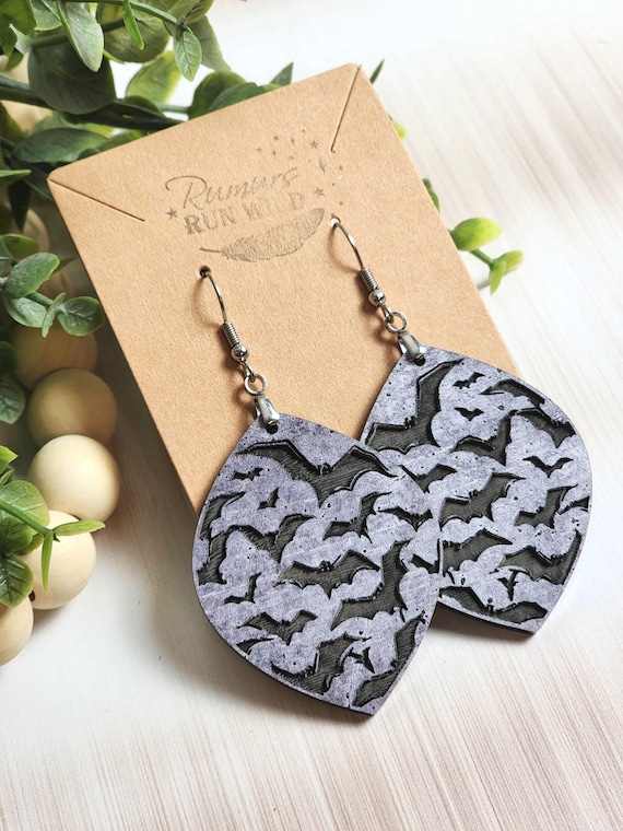 Bat Earrings: Large Spooky Halloween Earrings for Her, Statement Earrings