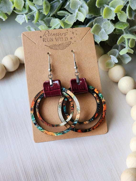 Coloful Statement Earrings, Boho Dangle Earrings For Women, Nickel Free Earrings for Mom, Unique Bohemian Wood Earrings for Sensitive Ears
