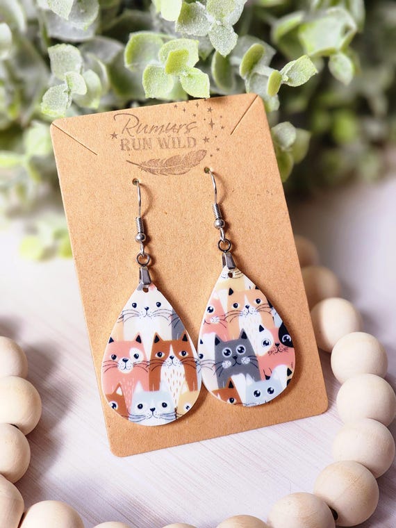 Cat Earrings for Cat Moms, Funny Cat Dangle Earrings, Cat Lady Gifts, Unique Cat Lover Gift for Cat Owner, Fun and Whimsical Earrings