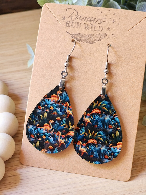 Whimsical Dinosaur Earrings for Her, Nickel Free Dangle Earrings, Cute Gift for Teachers, Dinosaur Gift for Women