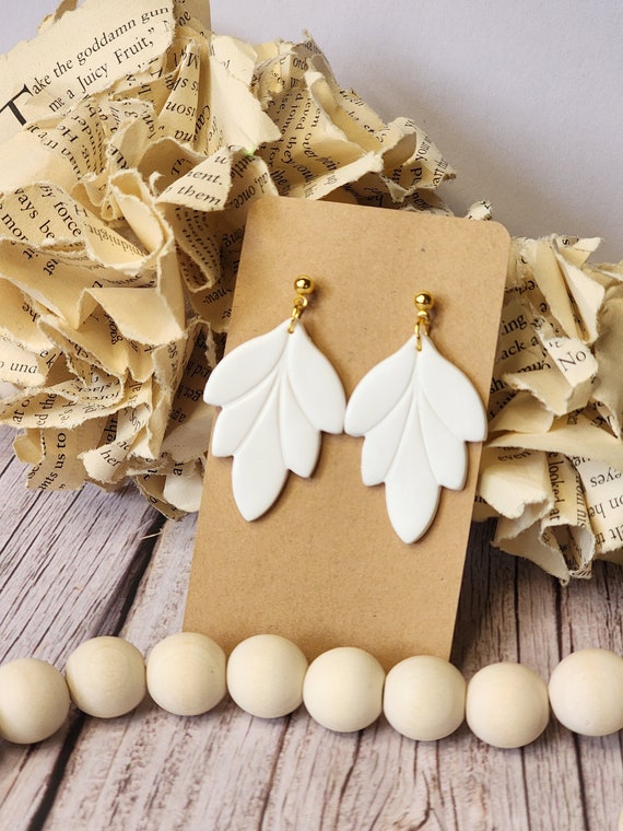 White Leaf Earrings Gold, Outdoorsy Gifts for Women, Forest Wedding Jewelry for Bride, Nickel Free Earrings Dangle, Best Gifts for Sister In