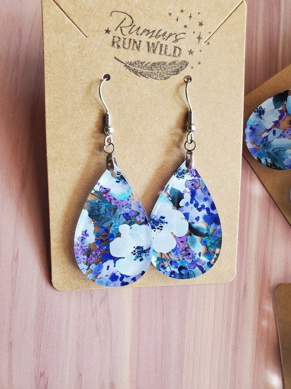 Purple Flower Earrings, Nickel Free Teardrop Dangle Earrings for Her, Handmade Gift for Friend, Flower Lover Gift for Mom, Gift for Sister