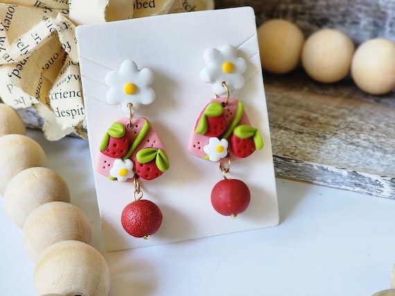 Fruit Themed Earring, Adorable Strawberry earrings, summer earrings, gift for her, summer jewelry, fun earrings, dangle earrings, colorful