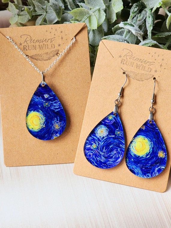 Star Earring Set for Women, Artsy Dangle Earrings and Necklace Set, Art Teacher Gift for Women, Statement Everyday Earrings for Art Lover